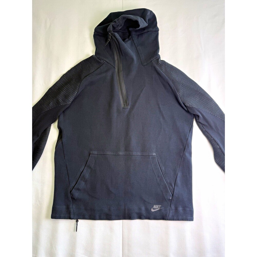 Nike Men's L Gray 1/2 Zip Pullover Tech Hoodie High Neck Pockets Solid Logo